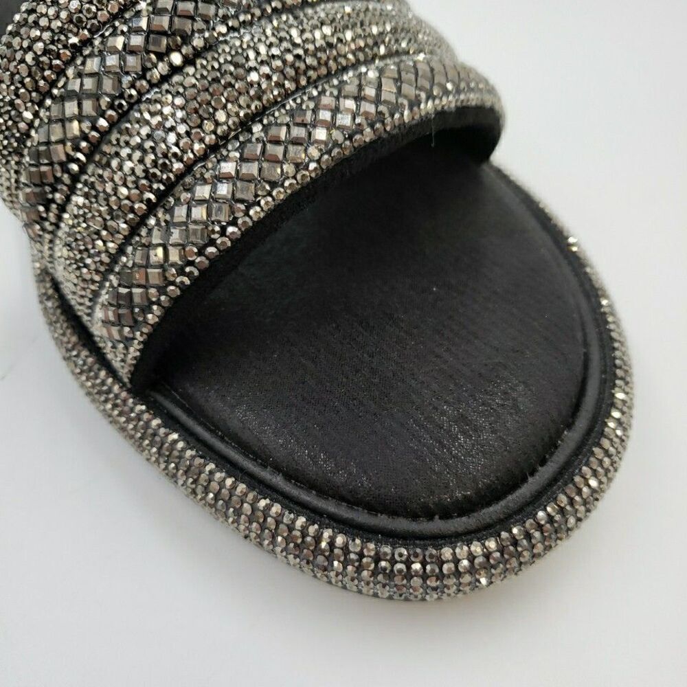 Embellished Slide Sandals in Metallic Silver
